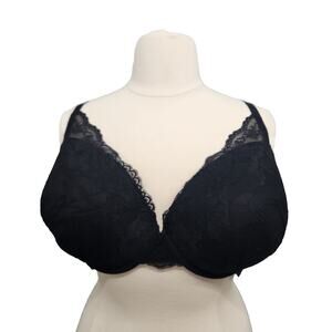 Torrid Curve Bra Size 46DDD Black Floral Lace Plunge Underwire Multiway Strap